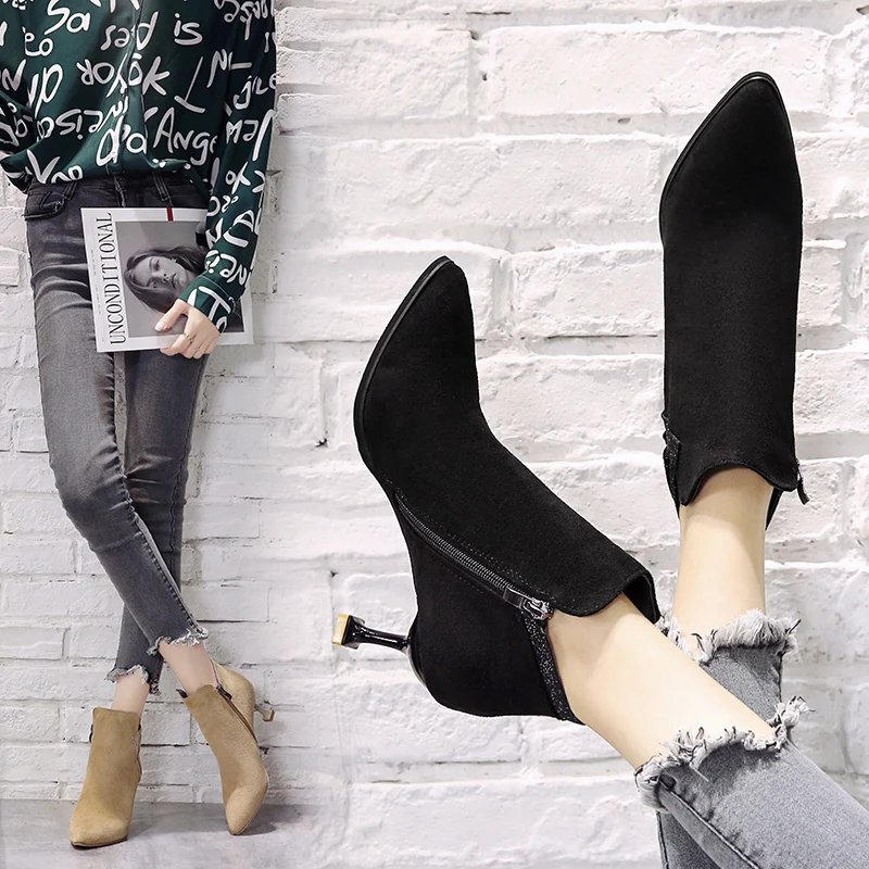 Женские ботинки коллекция 2019 года женские ботильоны обувь с острым носком