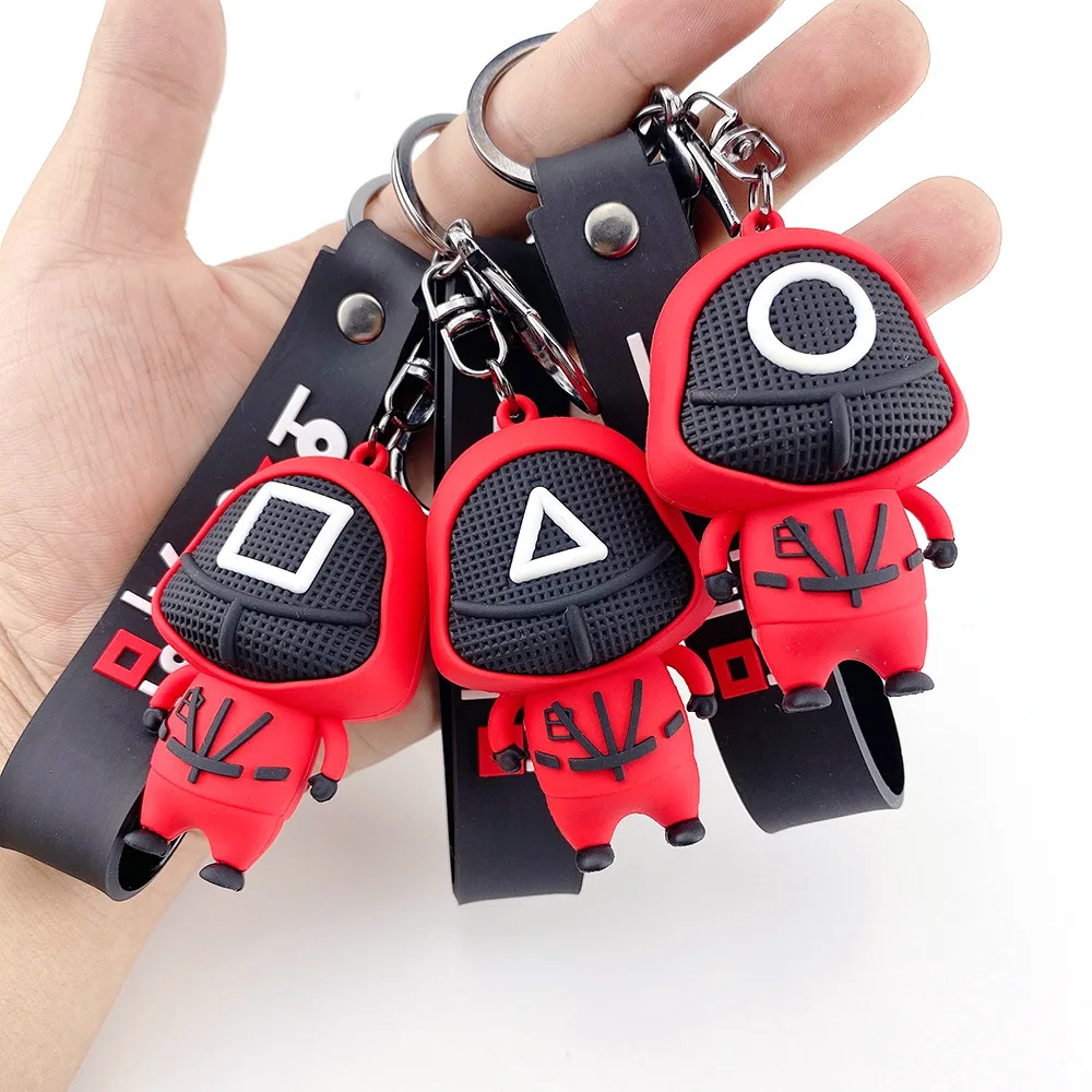 

TV Squid Game Key Chain Pendant 3D Stereo Movie Cartoon Doll PVC Epoxy Doll Korean Drama Mask Car Key Pendant Bag Ornament