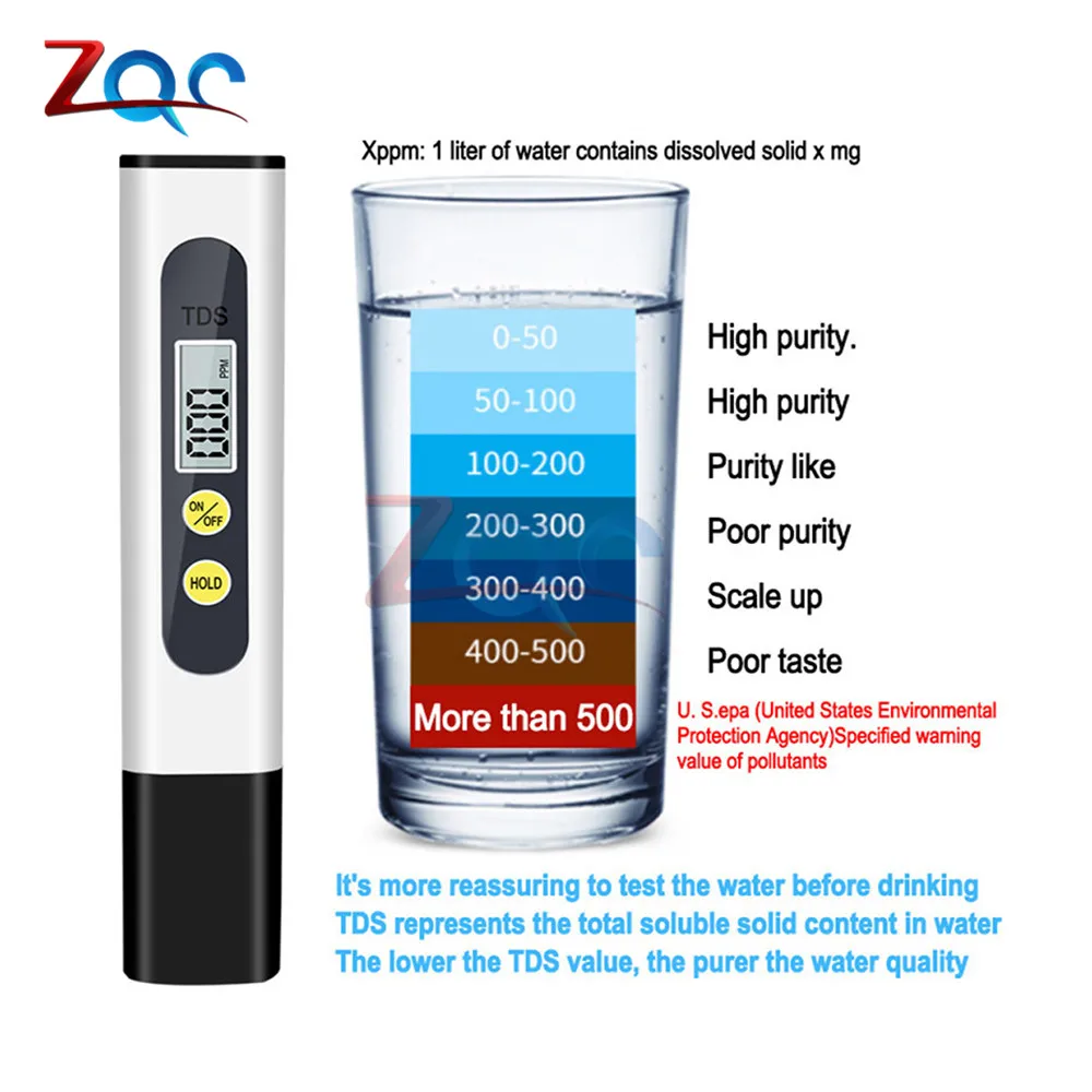 3 in1 Digital TDS EC Temp Compteur qualité de l'eau Testeur Pureté Filtre Pen 0-9990ppm 