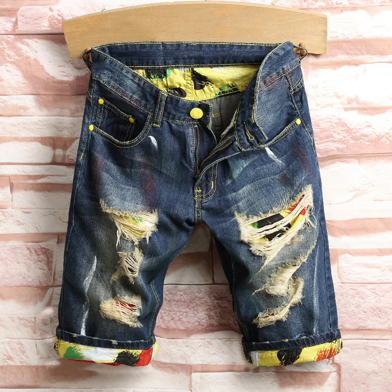 

Summer Big Size 28-44 Denim Shorts Male Casual Hole Men Jean Shorts Bermuda Skate Board Harem Mens Jogger Ankle Ripped Shorts