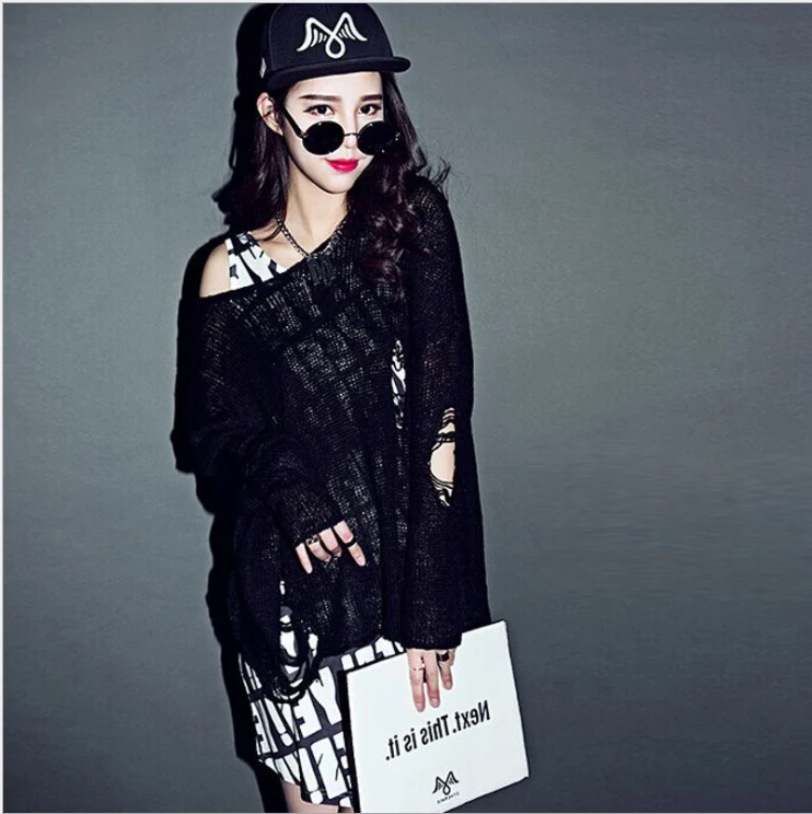 Женский полосатый рваный Повседневный свитер | Женская одежда