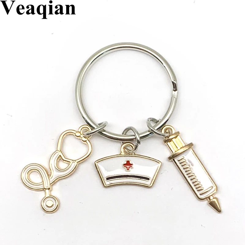 Veaqian new nurse cap medical keychain needle syringe thermometer lady jewelry gift. | Украшения и аксессуары