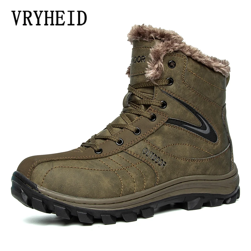 

VRYHEID New Winter Warm Men Snow Boots Genuine Leather Outdoor Trekking Shoes Waterproof Non-slip Hiking Shoes Big Size 40-47