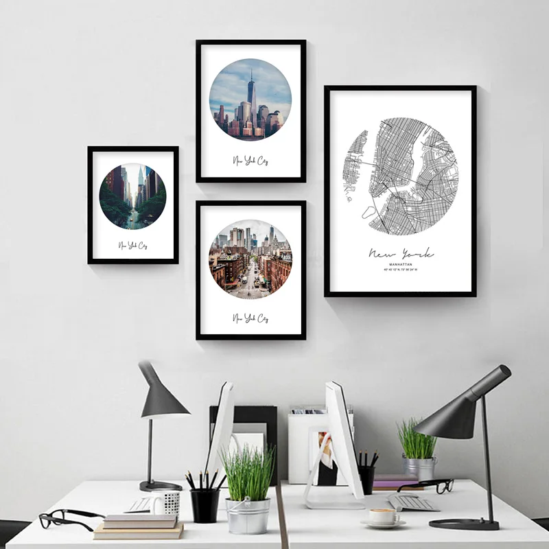 

New York City Landscape Canvas Poster Nordic Style Black White Map Wall Art Print Painting Picture Scandinavian Home Decor