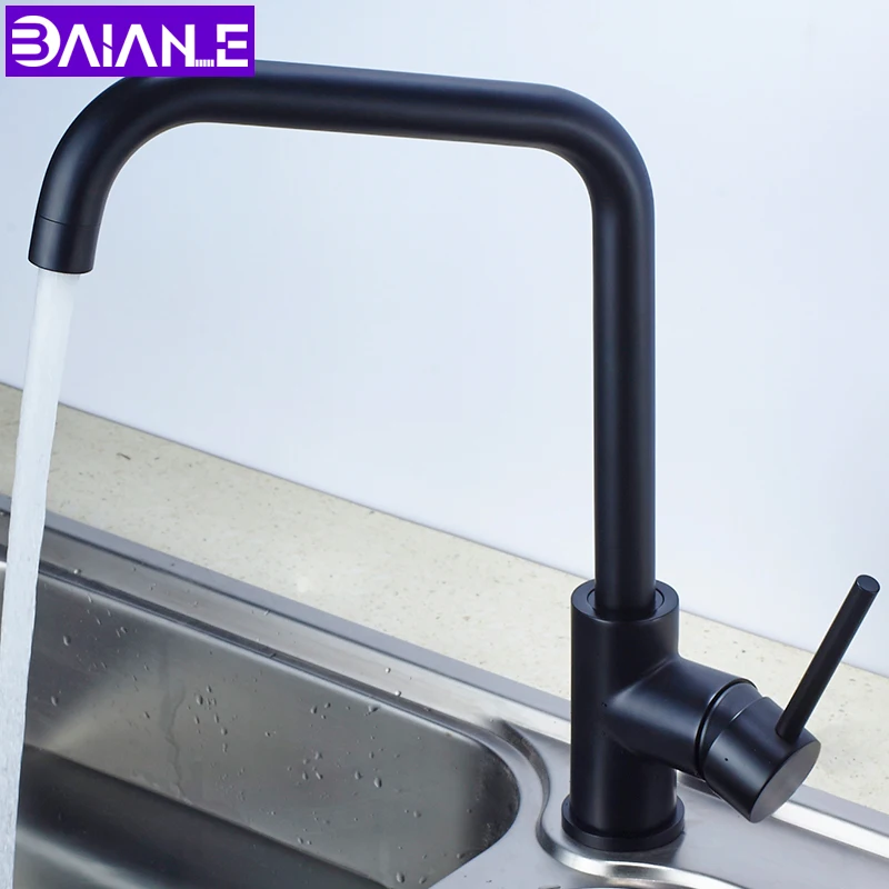 

Смесители для кухни, черный латунный кран, смеситель для кухонной раковины, вращение на 360 градусов, смеситель с одним отверстием, смеситель ...