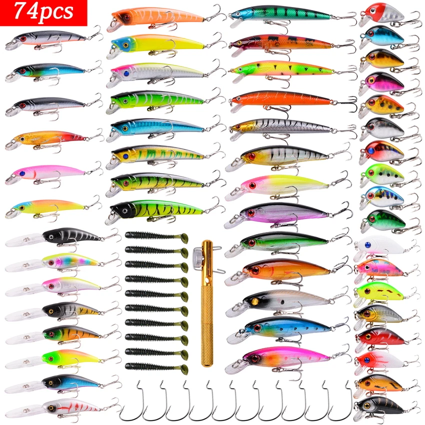 

74pcs/Lot High Quality Fishing Lure Mixed Minnow Crankbait Artificial Wobbler Fishing Tackle Mix Fishing Tools and Accessories