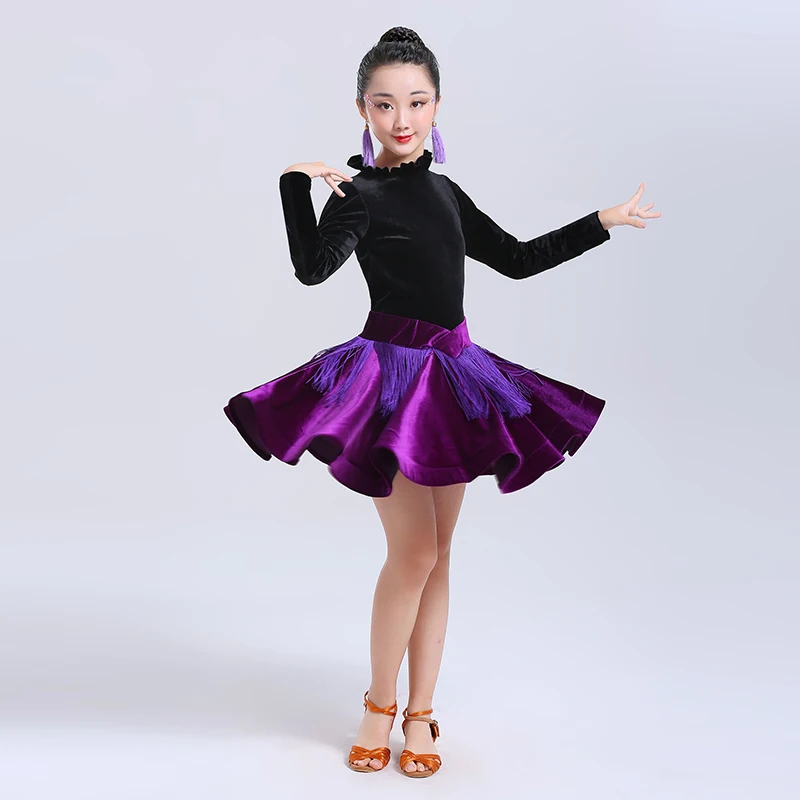 Новый костюм для латинских танцев детей платье с кисточками костюмы выступлений