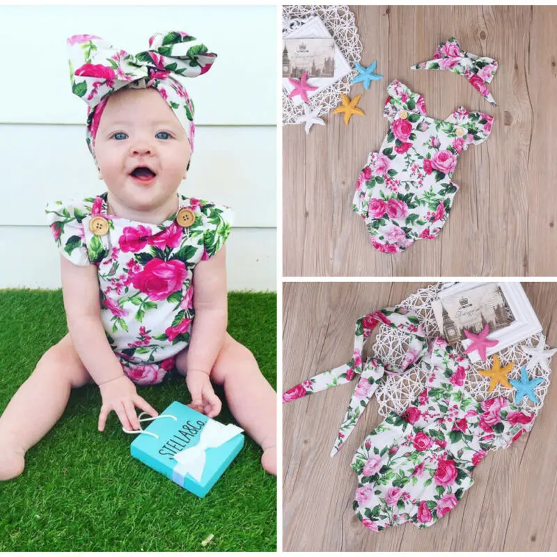 2 шт. Летний комбинезон с короткими рукавами и цветочным принтом для