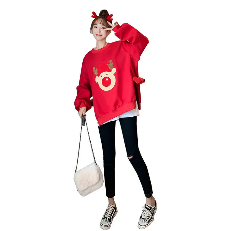 Зима 2020 рождественские Свободные Шерстяные Платья для беременных свитер юбка с