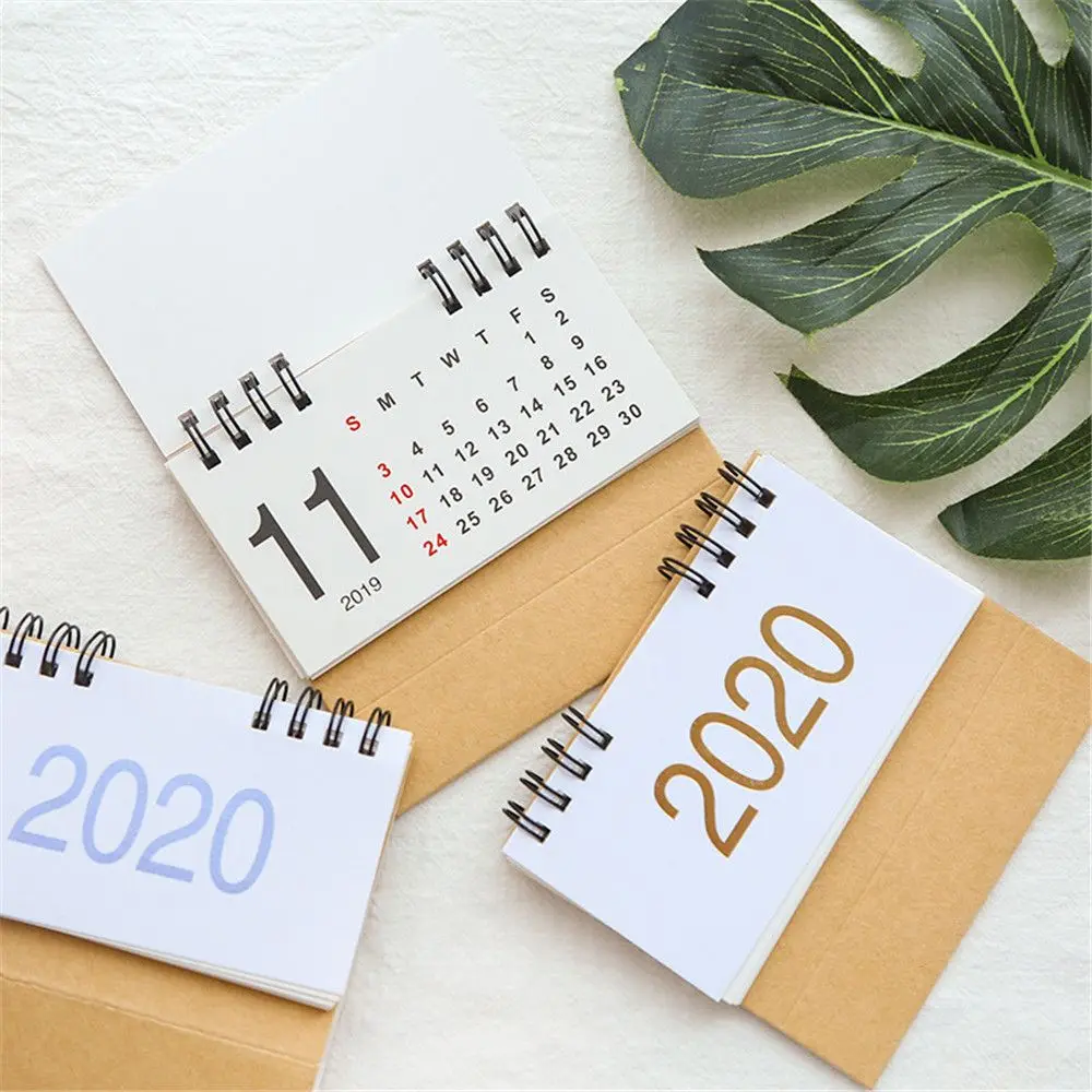 

1PC Kraft Paper 2020 Desktop Calendar S/M/L Paper Dual Daily Scheduler Table Planner office Desk Decorations 2019.08-2020.12