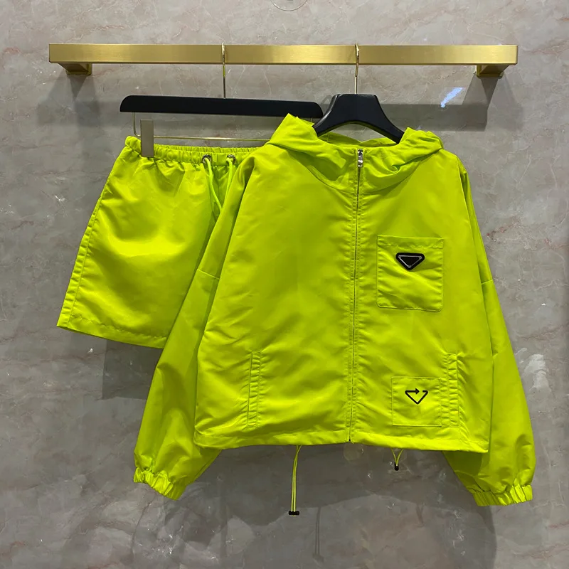 Sports nylon set men and women with long sleeves with hat shorts loose waist fashion trend punk style new style windbreaker