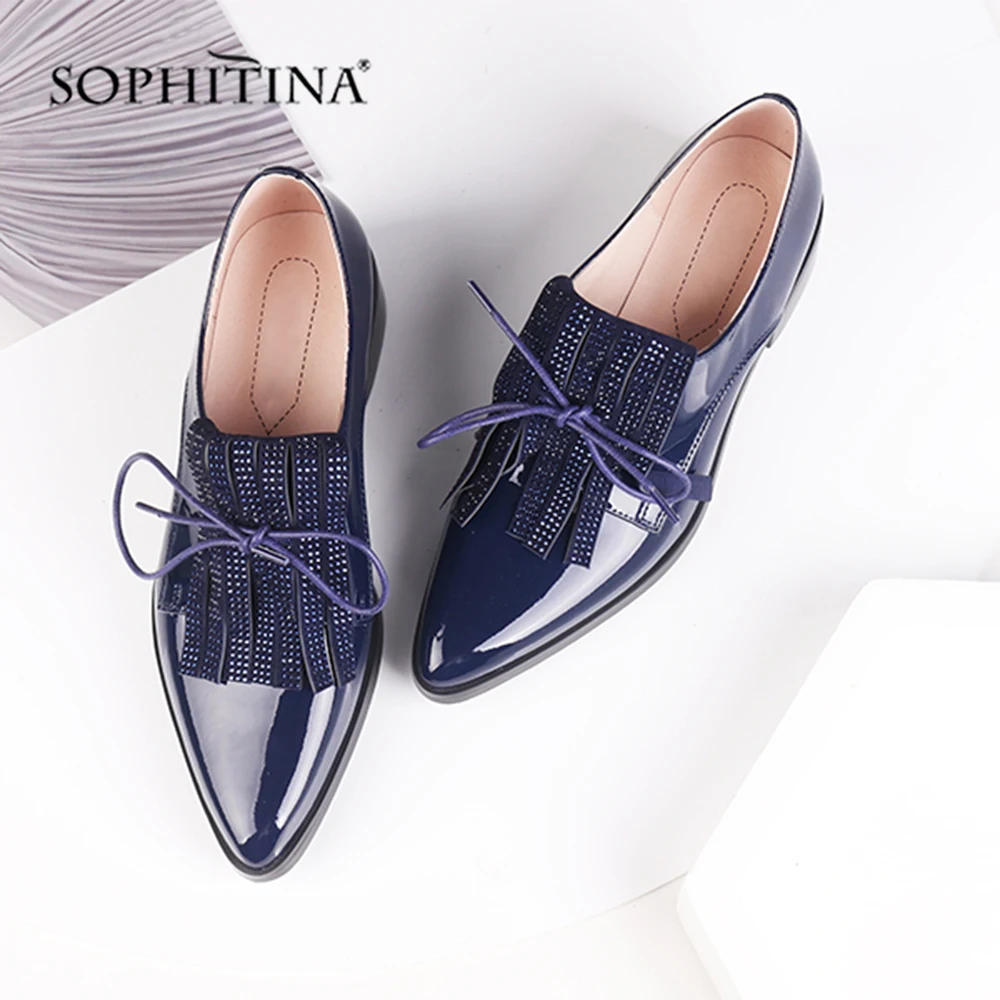 Женские туфли из лакированной кожи SOPHITINA удобная пикантная обувь на квадратном
