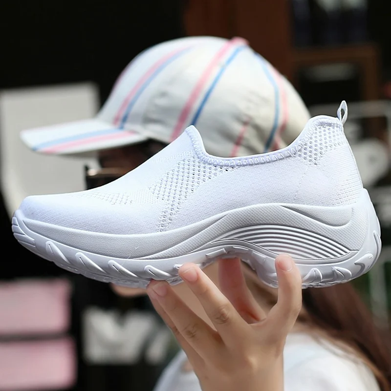 

Women's Sports Shoes Casual Fashion Breathable Sock Sneaker Woman Sahllow Solid Wedges Platform Shoes for Women B20-163