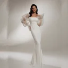 Платье свадебное атласное с длинным рукавом, пышной юбкой-годе и квадратным вырезом, длиной до пола, с открытой спиной, 2021