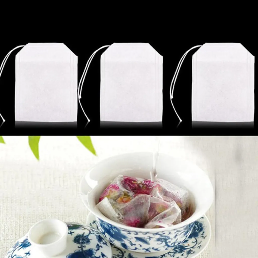 

Tea Bags 100pcs/lot Empty Scented Drawstring Pouch Loose Bag 5*7cm Seal Filter Cook Herb Spice Loose Coffee Pouches Tools