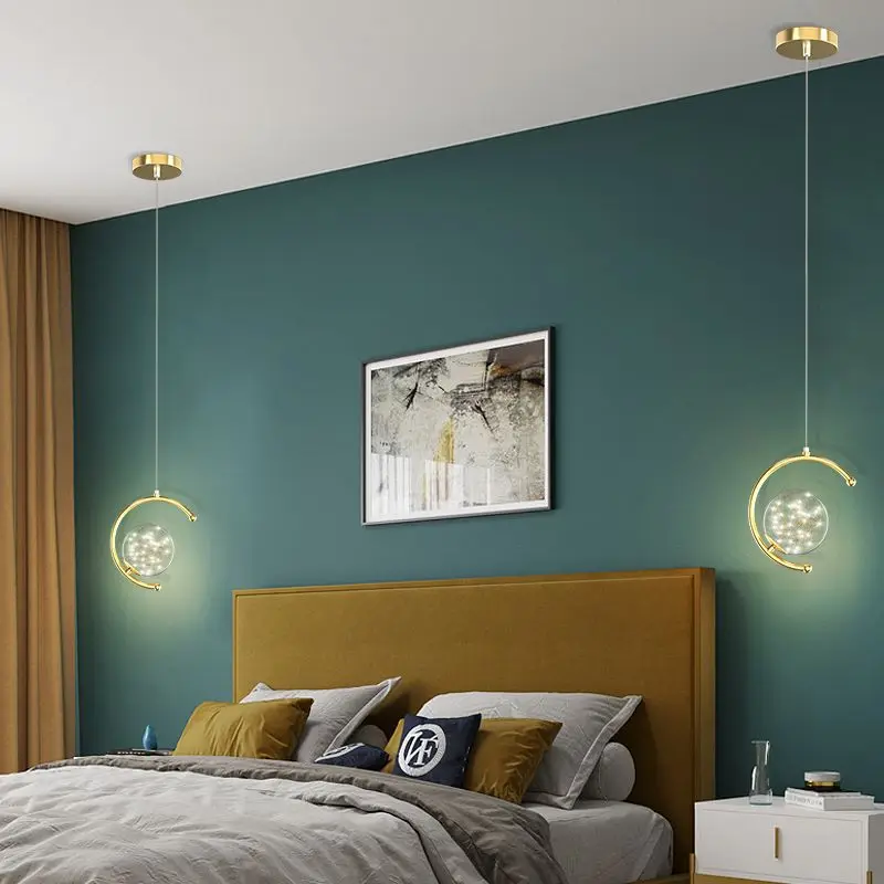 Modern LED Gold Pendant Light Lighting for Living Dining Room Bedside Bedroom Indoor Decor Hanging Lamp Fixture Star Luminaire