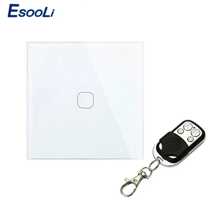 Esooli стандарт ЕС/Великобритания 2 банды 1 способ дистанционное управление переключатель, AC 170~ 240 В настенный светильник дистанционный сенсорный переключатель с мини-пульт дистанционного управления - Цвет: 1 Gang White-A