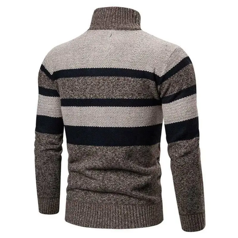 

Men Stripe Knitted Sweater Pullover Jumper Casual Warm Zip Up Cardigan Knitwear