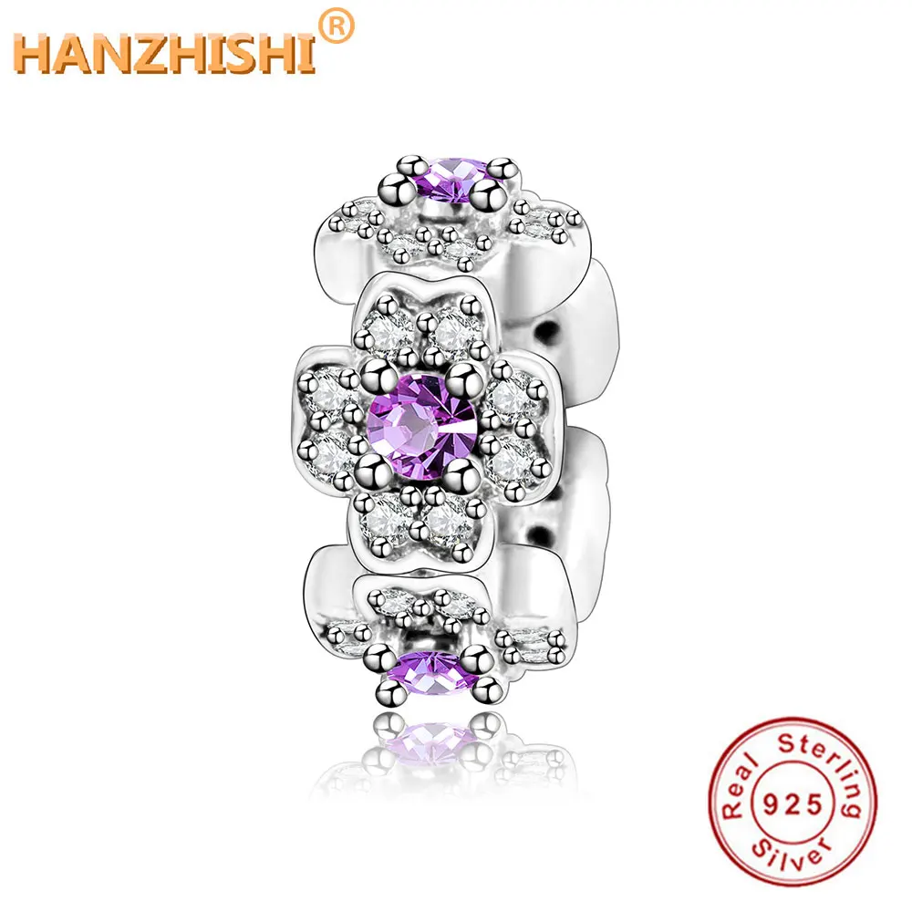 Бусина Шарм для браслета pandora серебро 925 пробы с фиолетовым фианитом|charm beads|flower
