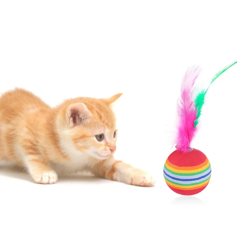 

EVA Rainbow Ball with Feather Light Foam Throwing Funny Interactive Playing Chew Toy Pet Supplies