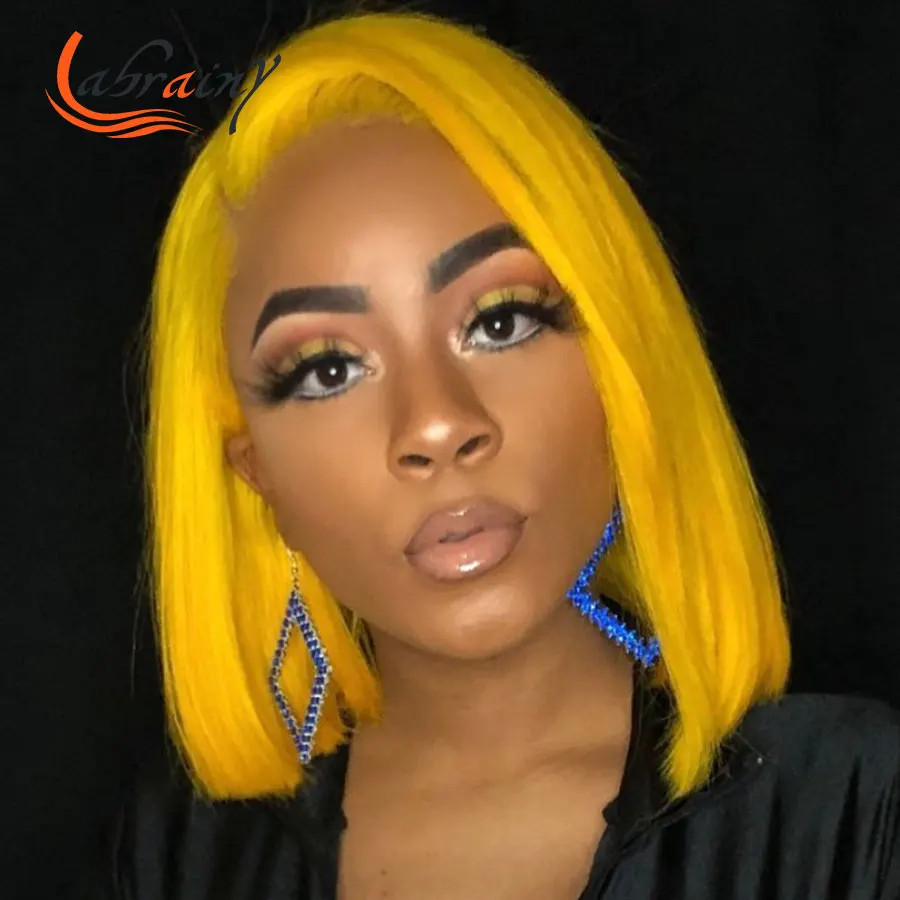 

Bob Hd Transparent Lace Frontal Yellow Wig Full Green Short Cut 13X6 Lace Front Human Hair Wigs For Women Pre Plucked Baby Hair