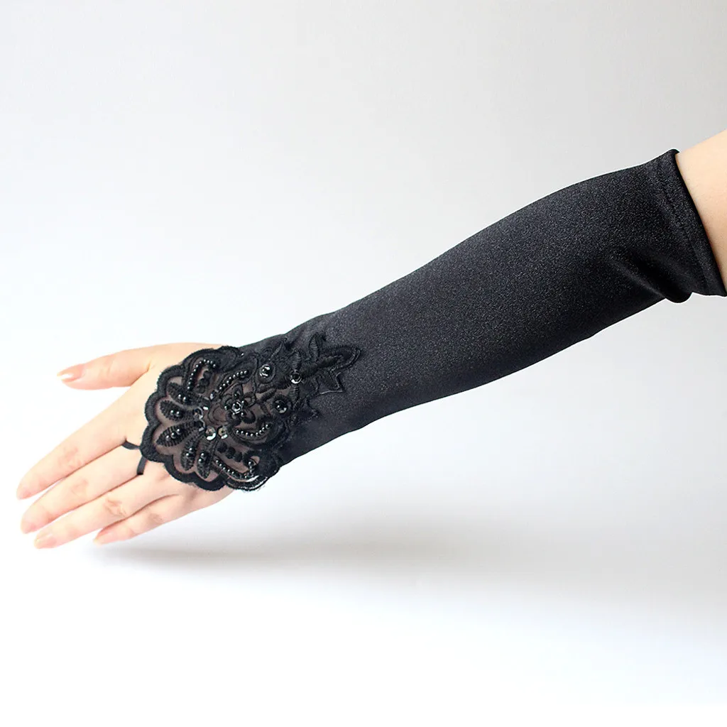 

2021 New style Gloves Elegant Flapper Evening Opera Satin Gloves for Women lace Gloves Elbow Length guantes