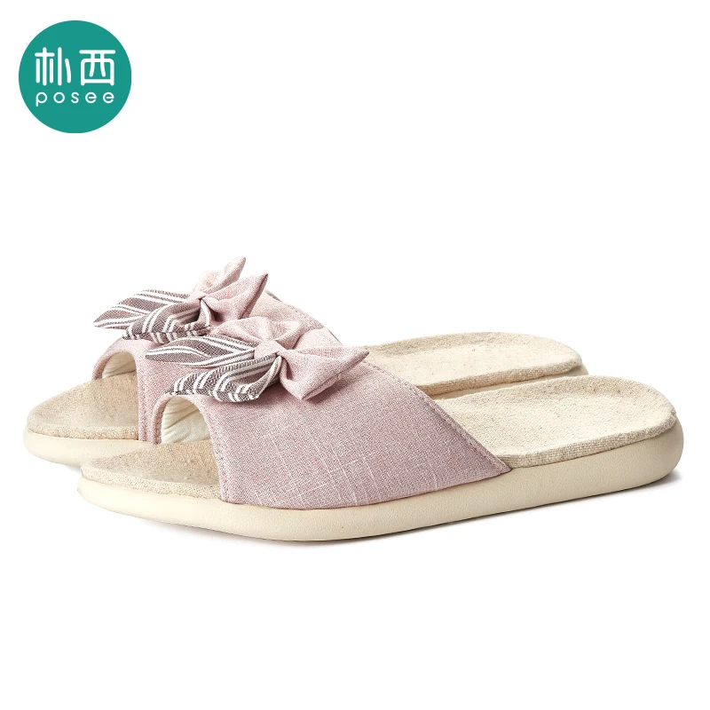 POSEE/Новинка Женские хлопковые и льняные тапочки Модные домашние в полоску
