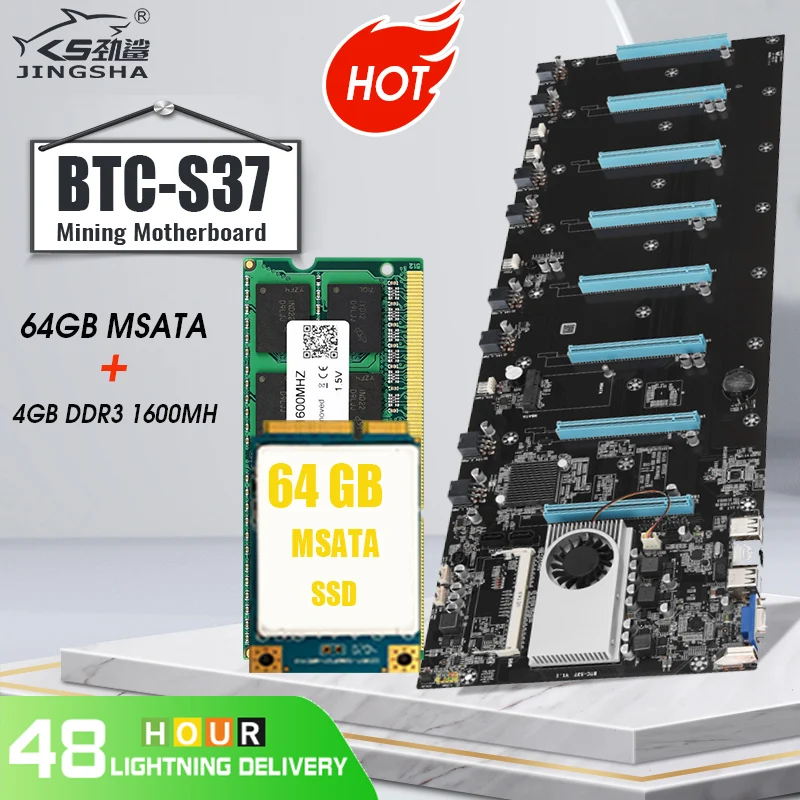 Материнская плата для майнинга биткоинов Ethereum с 64 Гб MSATA SSD 4 ГБ DDR3 1600 МГц ОЗУ со