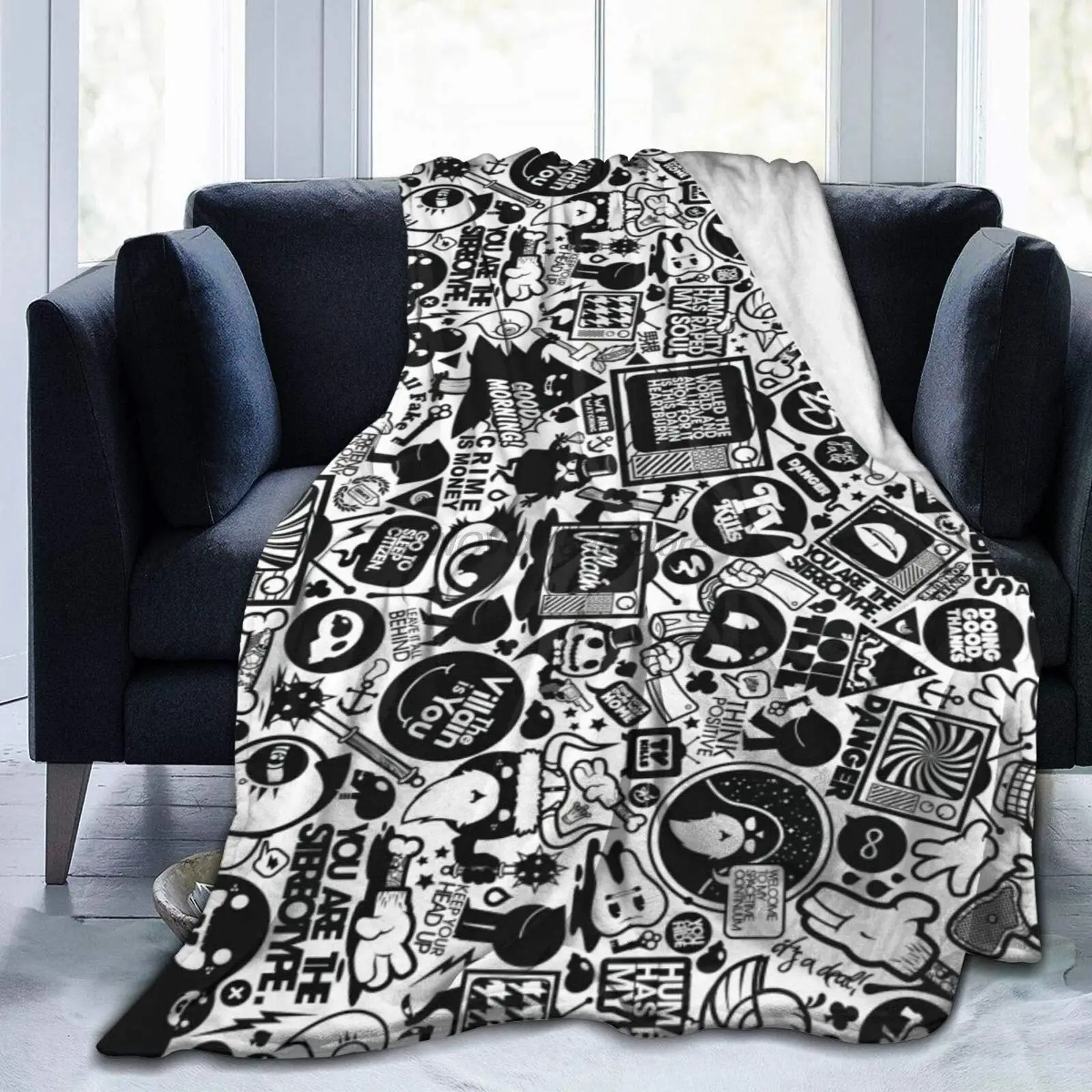 

Black and White Collage Bed Blanket for Couch/Living Room/Warm Winter Cozy Plush Throw Blankets for Adults Or Kids 80 X60