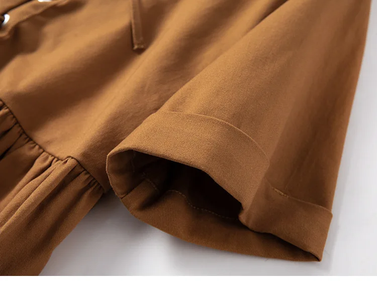 

Spring Summer Vintage Dress Women Camel Color Sexy Tie Ribbon Hollow Out Casual Short Sleeve Mini Dresses