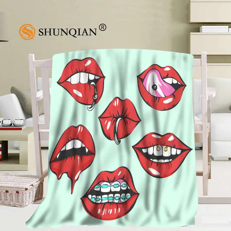 Economici Personalizzato Pop Art Labbra Sexy Coperte Di Corallo Divano Da Viaggio Coperte Di Falafel Morbido Soffice Caldo 56x80 Pollici 50X60inch 40X50inch