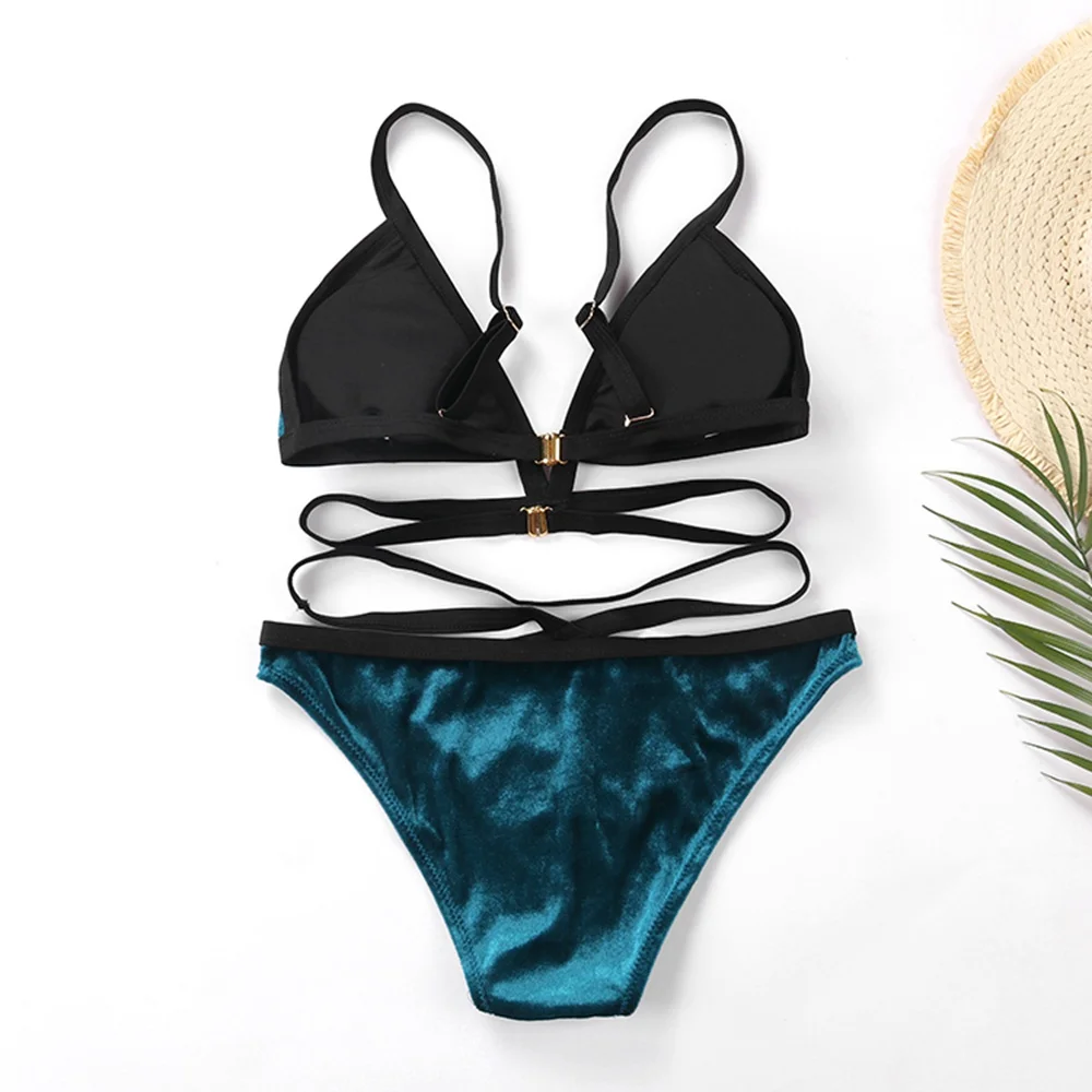 Бикини 2019 новый сексуальный сплошной цвет Сплит 3D бархатная ткань женские