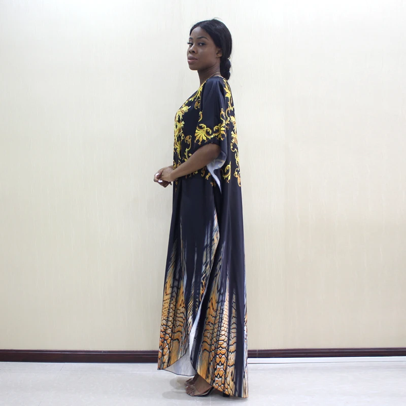 Dashikiage Новые поступления Африканский Дашики o-образным вырезом Золотое свободное платье размера плюс