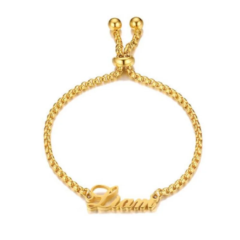 Popular Customized Name Bracelet Adjustable Name Chain Bangle Stainless Steel Personalized Letter Bracelets Women Birthday Gifts