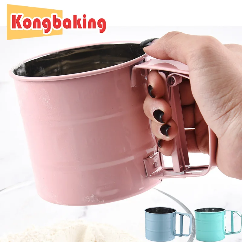 

KongBaking Semi-Automatic Handheld Flour Sieve Macaron Hand-HeldTool Steel Cake Coffee Baking Accessories Flour Sifting