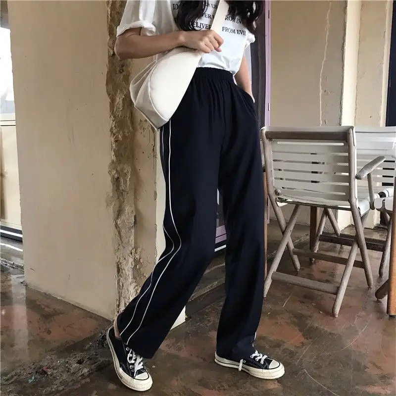 

High Waist Sports wide leg pants women's summer 2021 new Korean students versatile loose and thin elastic casual pants