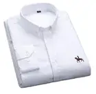 Рубашка мужская из 100% хлопка Оксфорд, повседневная классическая рубашка с длинными рукавами и вышивкой лошади, без карманов, однотонная желтая, 5XL 6XL