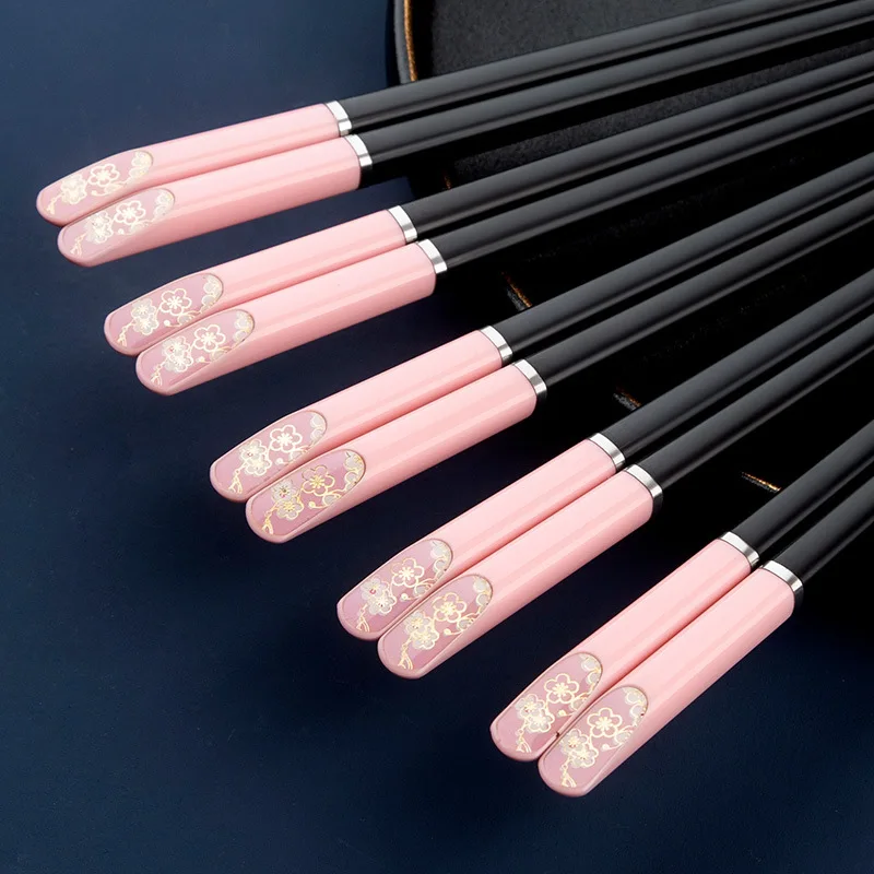 

5 pair of creative pink cherry Chinese chopsticks cartoon Akita dog personality alloy chopsticks family restaurant chopsticks