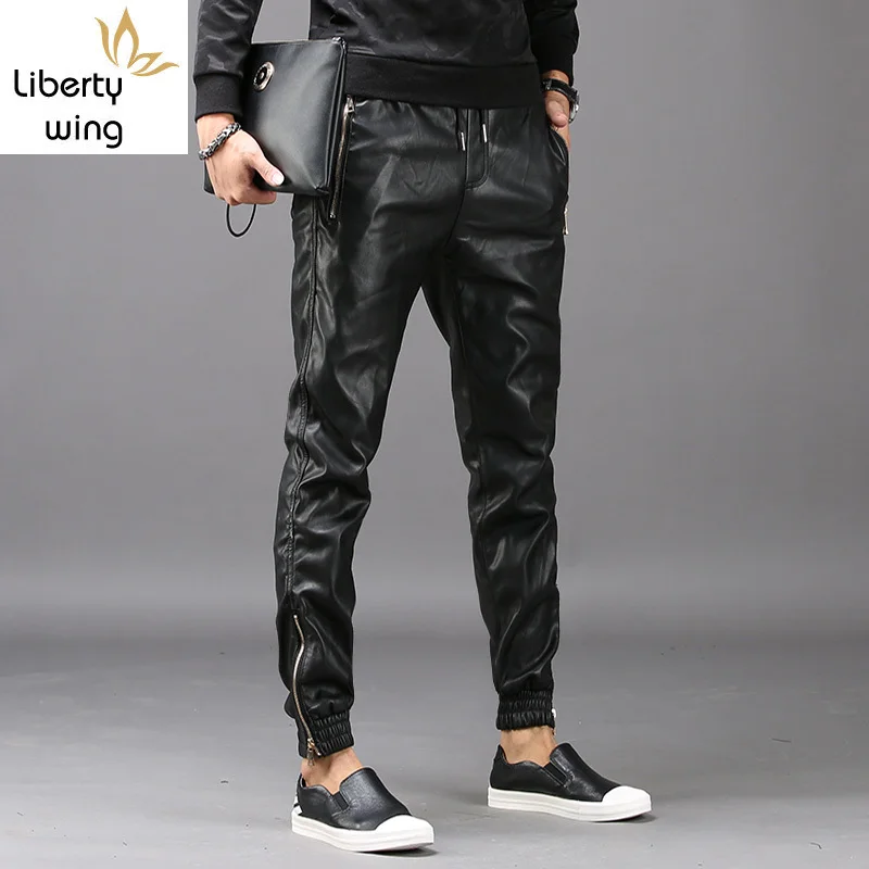 Новые модные мужские шаровары в стиле хип хоп из искусственной кожи длинные