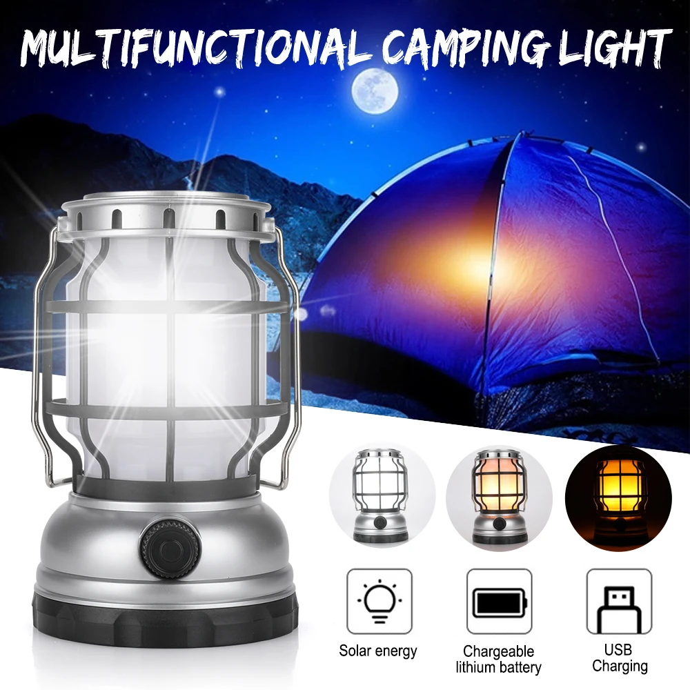 

LED Camping Light USB Portable lighting Phone Charge Solar Camping Lantern Rechargeable Lamp Waterproof Outdoor Hiking Fishing