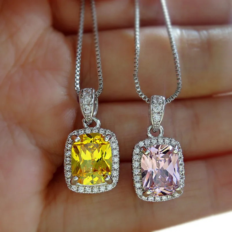 

Shipei Vintage 925 Sterling Silver Citrine Pink Sapphire Gemstone Wedding Engagement Fine Jewelry White Gold Pendant Necklace