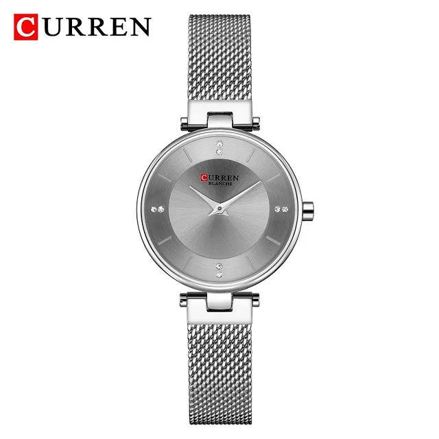 Silver Gray Новые модные женские часы CURREN Роскошные Кварцевые женские наручные часы розовое золото сетчатый ремень женские минимализм горный хрусталь водонепроницаемые часы - Цвет: Silver Gray