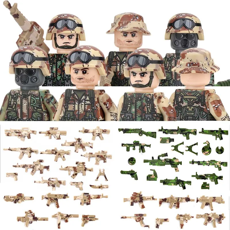 Modern Military US Army Soldiers Figures SWAT Camouflage Special Forces Police Building Blocks Weapons Gun Bricks Toys Gift Boys