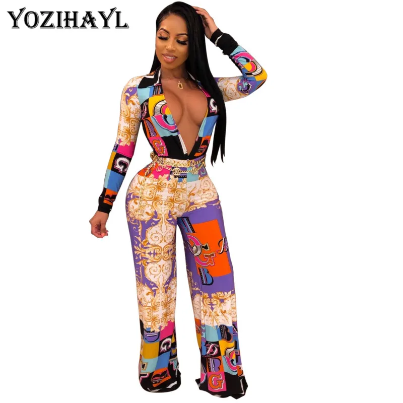 Women Full Length Jumpsuits Sexy Skinny V-Neck Long Sleeve Jumpsuits for Women Elegant Rompers Overall Trousers Party Playsuit