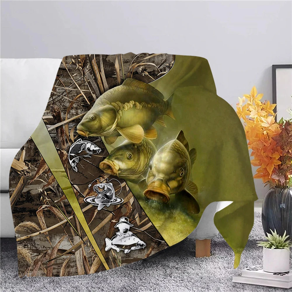 

CLOOCL Animal Bass Fishing Flannel Blankets 3D Printed Blanket Sofa Travel Teens Bedding Throw Blanket Plush Quilt Drop Shipping