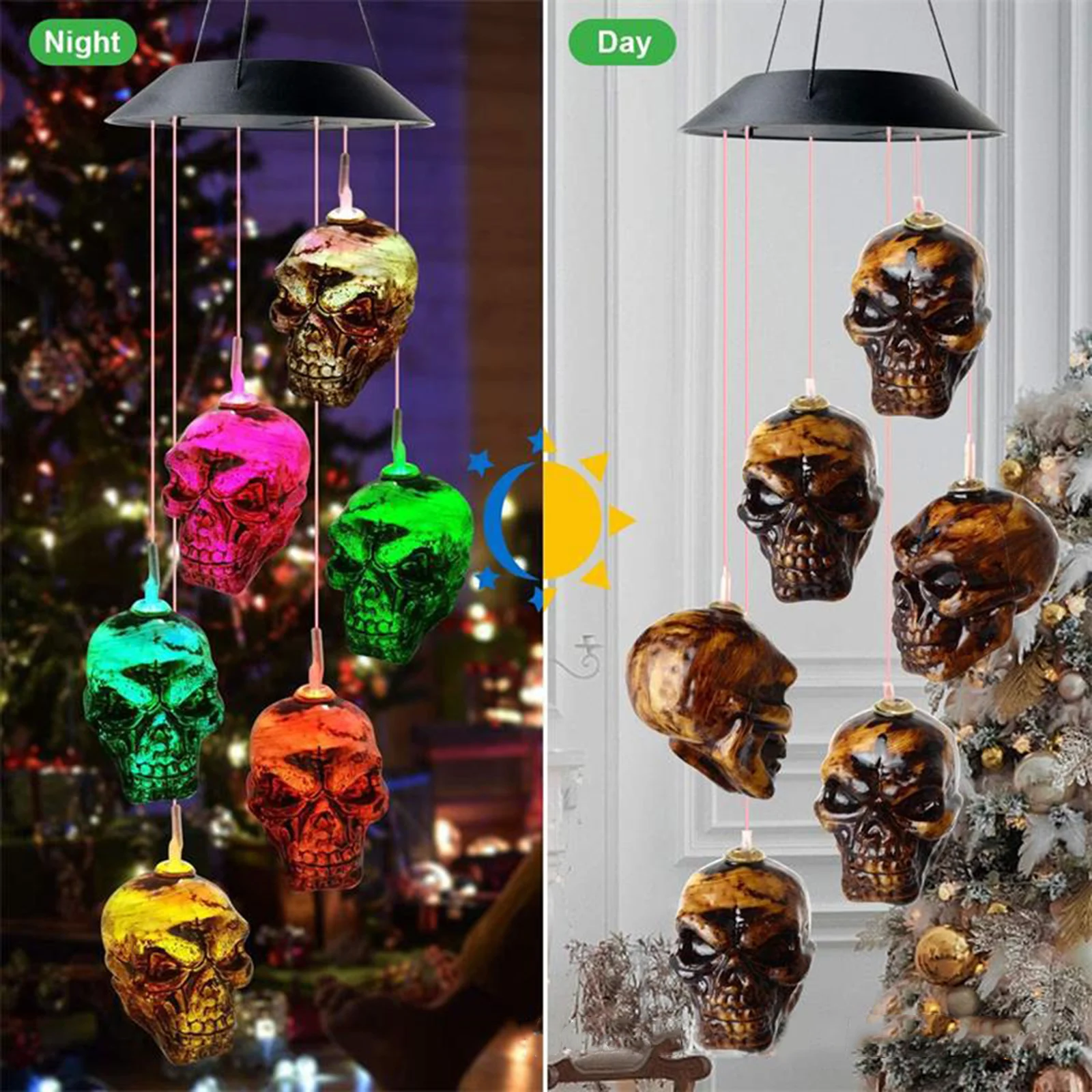 

Skull Solar LED Wind Chimes Light Halloween Home Garden Balcony Decoration
