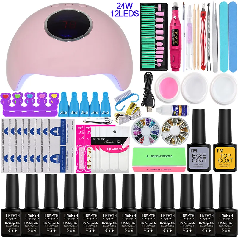 24W choose 12 color Лак для ногтей Set54/24 Вт УФ светодиодный светильник Сушилка с выбираете 14/12 Цветов Гель-лак для ногтей комплект био-Гели Soak Off маникюр сверлильный станок набор инструментов для ногтей - Цвет: 24W choose 12 color