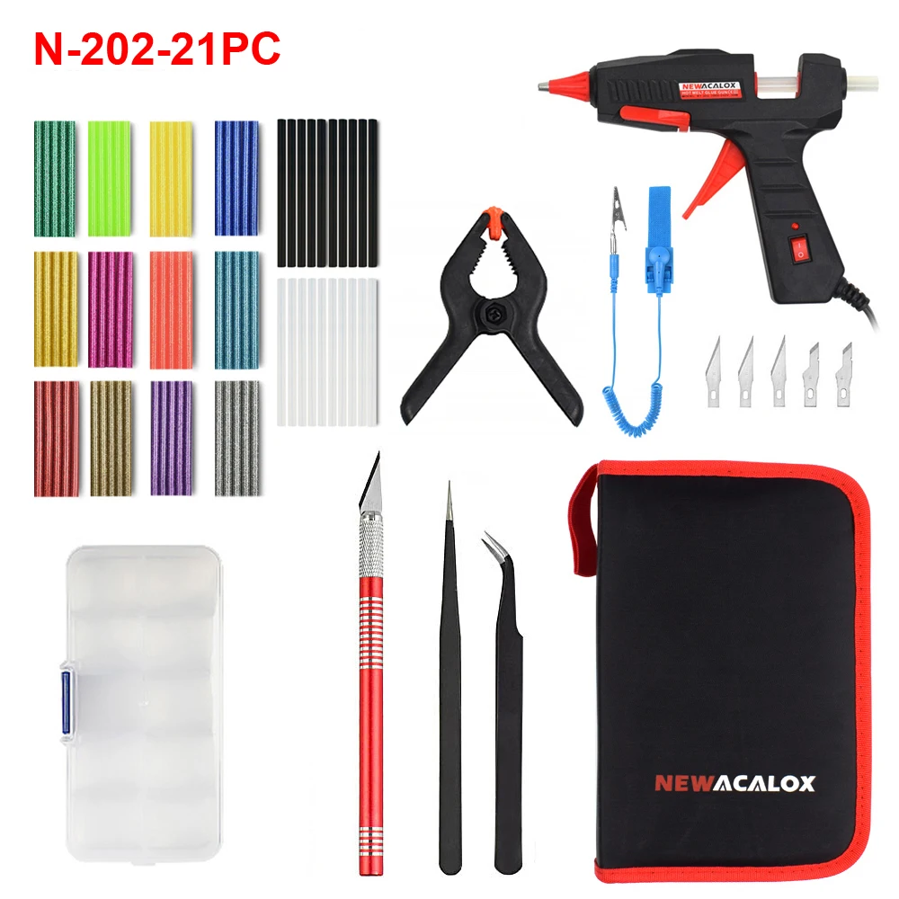 21PC Glue Gun Kit NEWACALOX 30 Вт мини горячего расплава клея пушка набор 110 V-240 V высокотемпературный силиконовый пистолет 80 шт 7 мм горячего расплава клея-карандаша для домашнего использования, ремонт ручной инструмент - Цвет: 21PC Glue Gun Kit