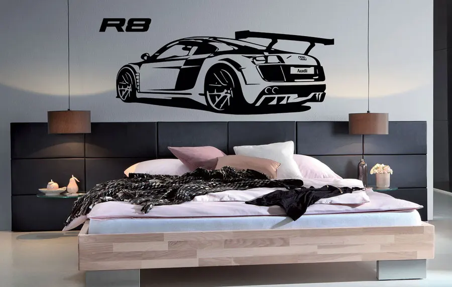 

Anpassbare personalisierte name R8 Super auto vinyl wand aufkleber Sport auto enthusiasten jugend zimmer shool hause wand