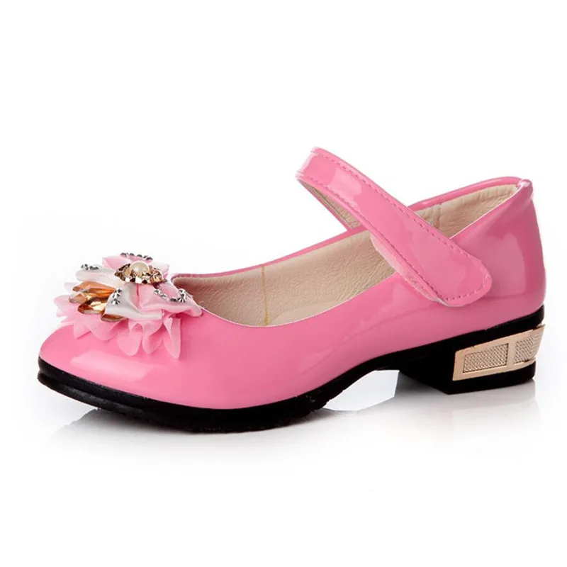 Туфли из лакированной кожи для девочек обувь принцессы на каблуке девушек с
